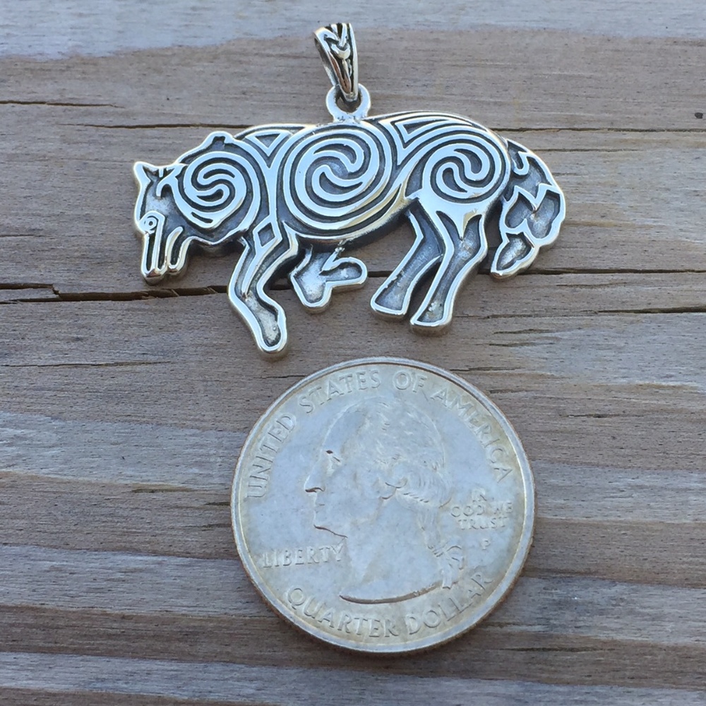 Celtic Norse Wolf Spiral Pendant solid .925 Sterling Silver Peter Stone - Picture 5 of 6